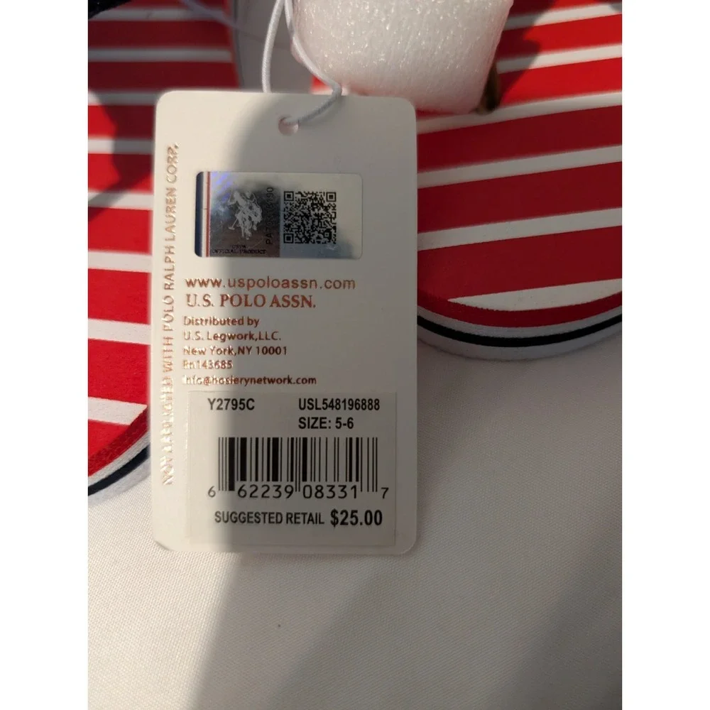 U.S. Polo Assn. Size 5-6 Flip Flops Red White Striped Sandals